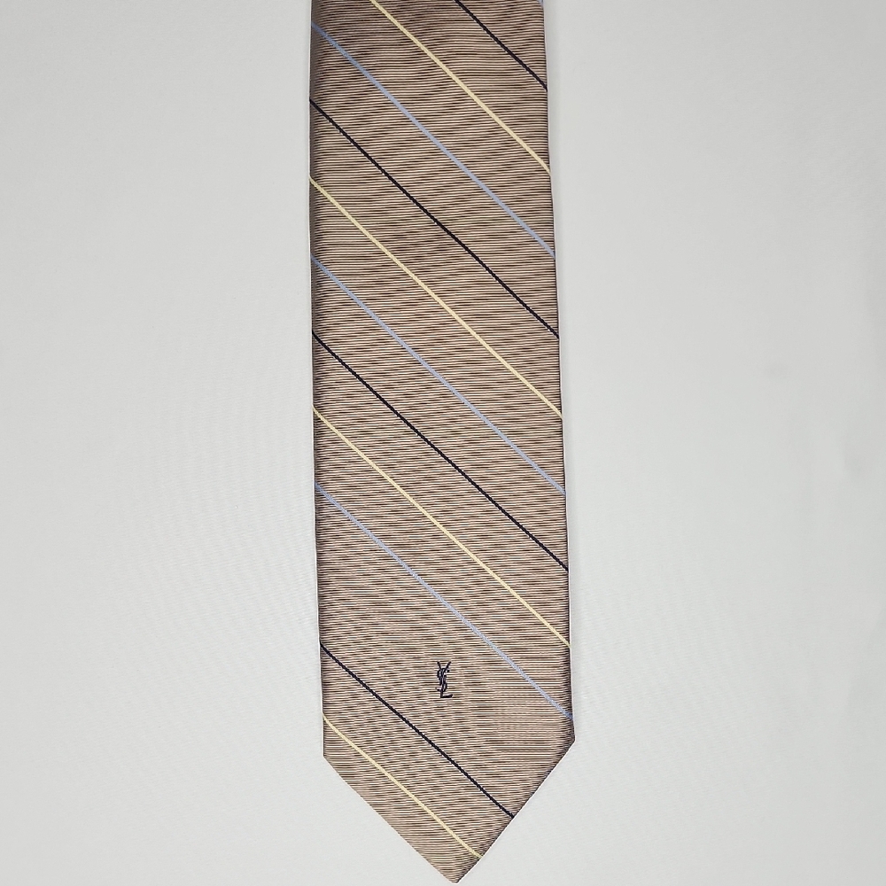 Yves Saint Laurent Tan Tie with Black and Yellow Stripes